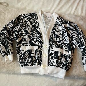 Vintage 90s Black and White Leaf Print Cardigan